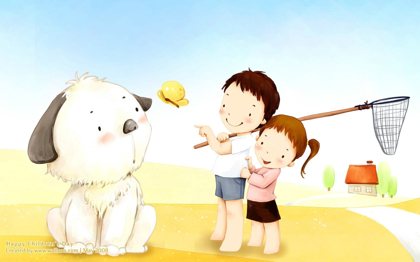 儿童节 可爱儿童插画壁纸 哥哥和妹妹 韩国卡通