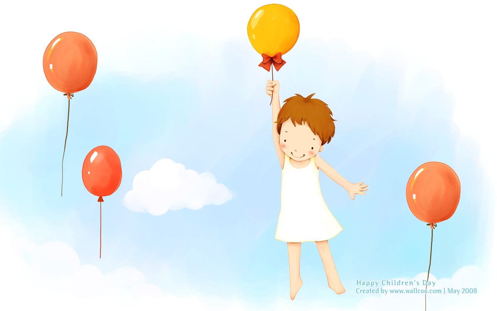 可爱儿童插画壁纸+彩色气球