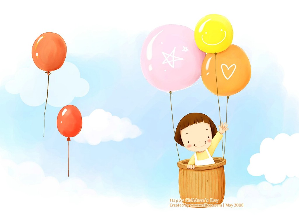 儿童节 可爱儿童插画壁纸 彩色气球 可爱小女孩