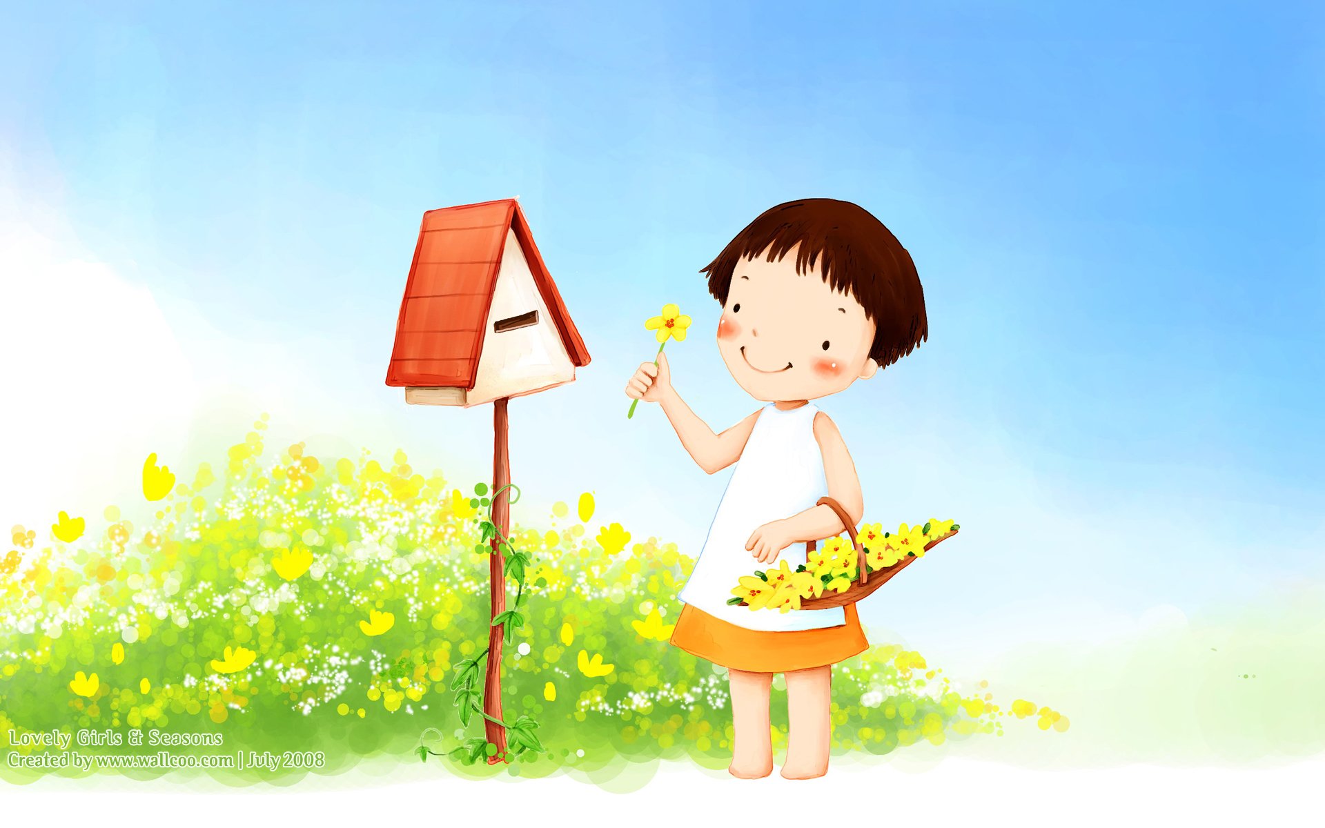 壁纸1280×1024韩国卡通小女孩插画壁纸,韩国儿童插画-可爱小女孩壁纸图片-插画壁纸-插画图片素材-桌面壁纸