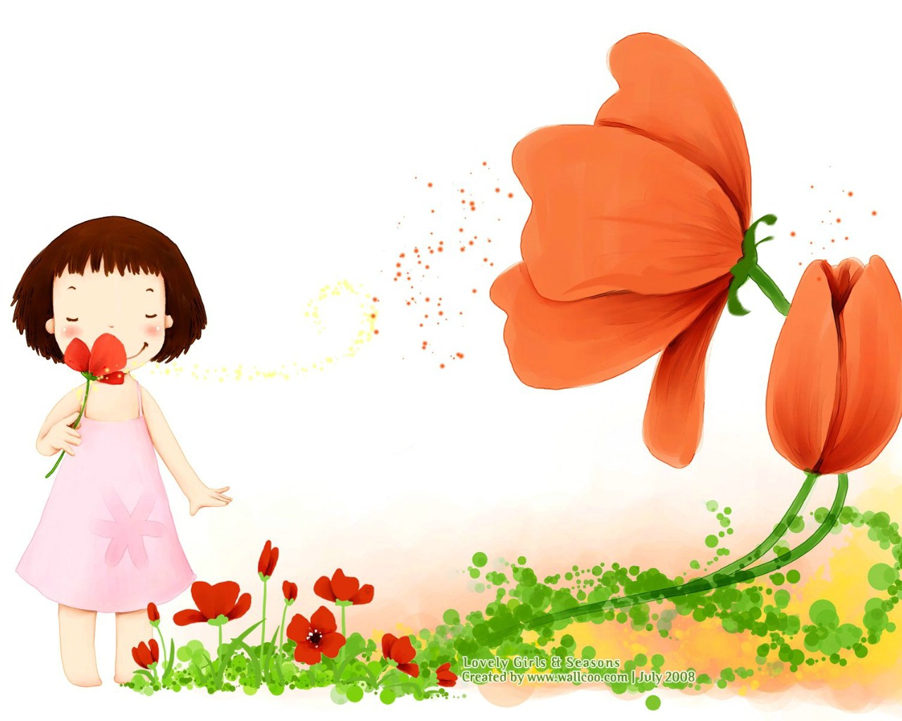 壁纸1280×1024韩国卡通小女孩插画壁纸,韩国儿童插画-可爱小女孩壁纸图片-插画壁纸-插画图片素材-桌面壁纸