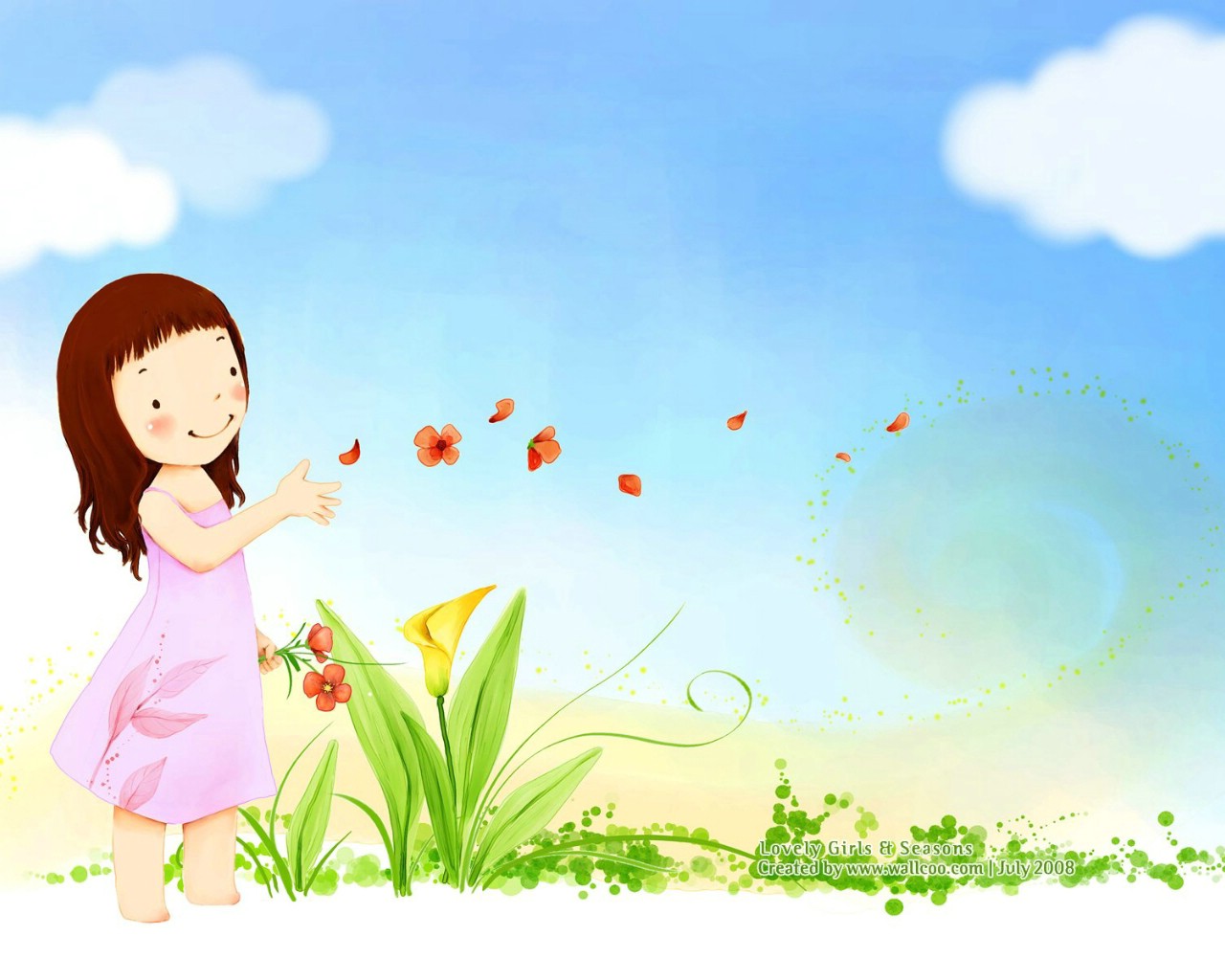 壁纸1280×1024韩国可爱小女孩插画壁纸,韩国儿童插画-可爱小女孩壁纸图片-插画壁纸-插画图片素材-桌面壁纸