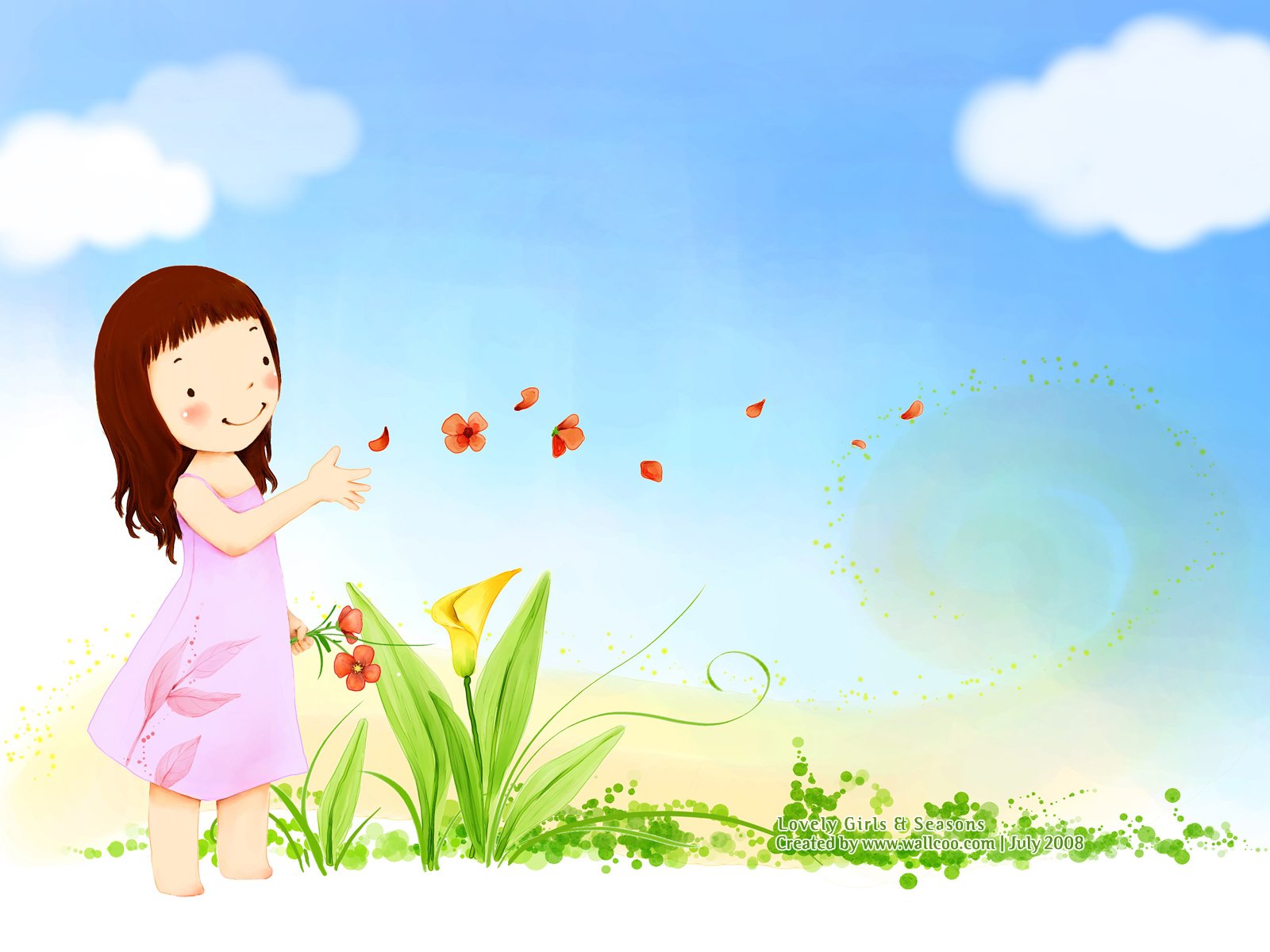 壁纸1400×1050韩国卡通小女孩插画壁纸,韩国儿童插画-可爱小女孩壁纸图片-插画壁纸-插画图片素材-桌面壁纸