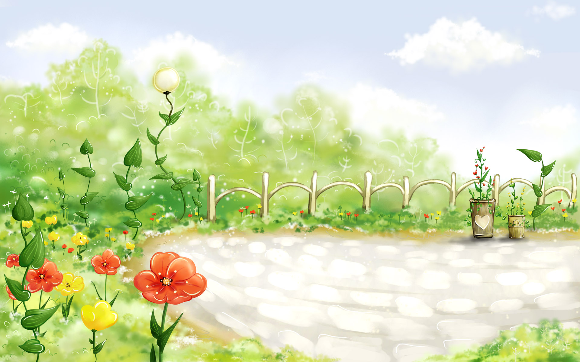春季春天风景绿色植物草地森林树林花朵插画图片-千库网