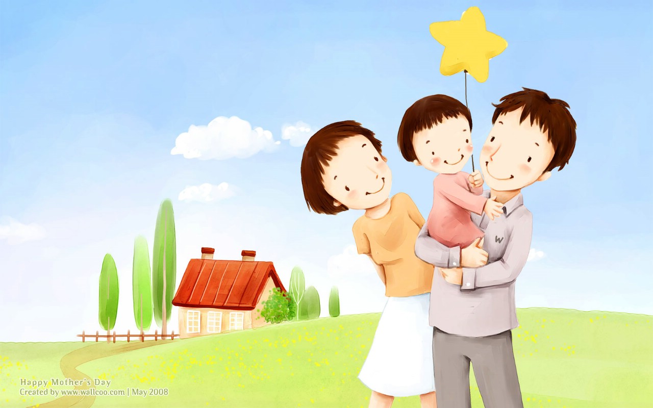 母亲节主题 可爱韩国插画壁纸 温馨家庭图片 可