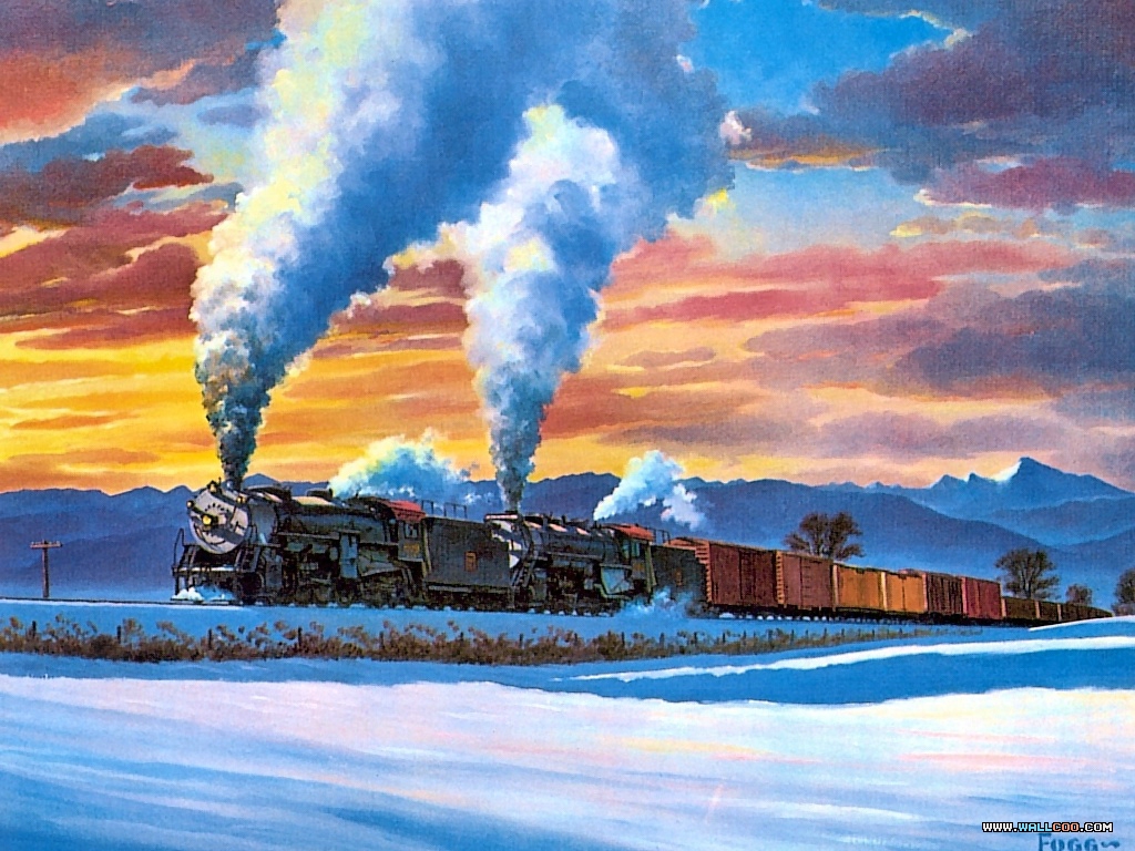 欧美手绘火车壁纸 Howard Fogg 火车之旅 手绘