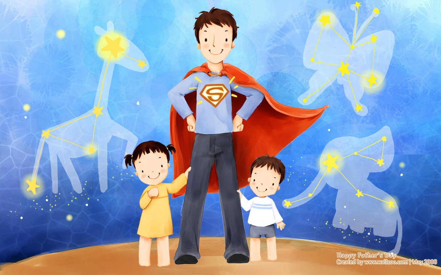 父亲节主题韩国插画壁纸 超人爸爸 父亲节卡通