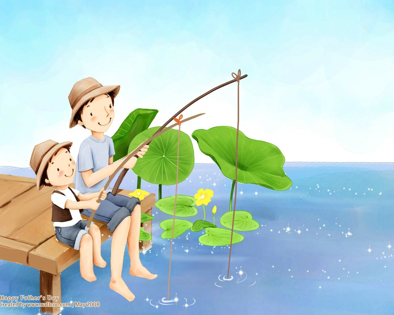 快乐的父亲和儿子一起在码头钓鱼插画图片素材_ID:351904177-Veer图库