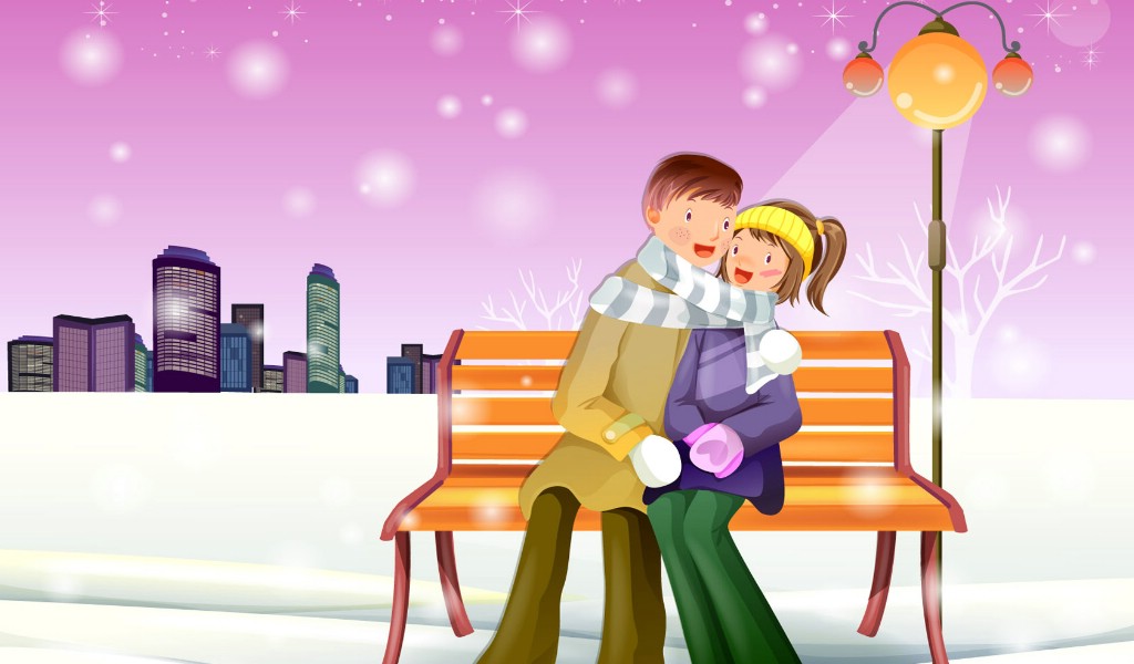圣诞节情侣图片+冬天情侣插画壁纸