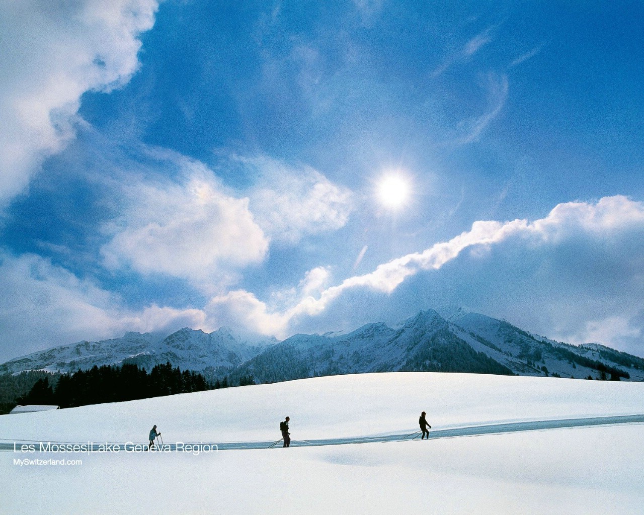 温泉与滑雪 瑞士冬季旅游景点壁纸 Les Mosse